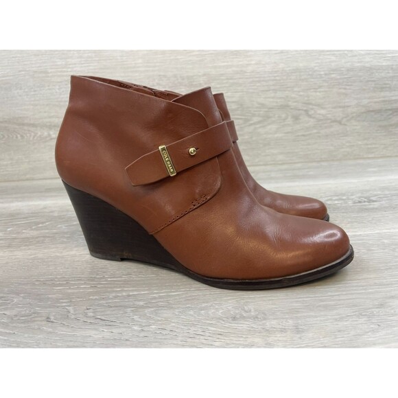 Cole Haan Rand II Boot Women's US 8B Brown Leather Side Zip Wedge Ankle - Picture 1 of 11